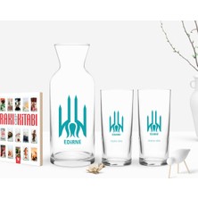 BK Gift Kişiye Özel Renkli Baskılı Edirne Tasarımlı Turistik Ikili Rakı Bardağı Karaf ve Cep Kitabı Hediye Seti-1