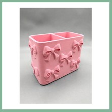 Bşk Virgo 3D Baskı Fiyonk Desenli Bölmeli Kalemlik - Masaüstü Organizer - Pembe BSK2026