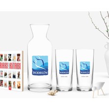 BK Gift Kişiye Özel Renkli Baskılı Bodrum Tasarımlı Turistik Ikili Rakı Bardağı Karaf ve Cep Kitabı Hediye Seti-1