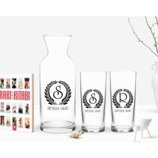 BK Gift Kişiye Özel Renkli Baskılı Çelenk Baş Harfli Isimli Ikili Rakı Bardağı Karaf ve Cep Kitabı Hediye Seti-6