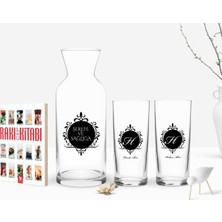 BK Gift Kişiye Özel Renkli Baskılı Baş Harf Isim Tasarımlı Tasarımlı Ikili Rakı Bardağı Karaf ve Cep Kitabı Hediye Seti-9