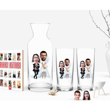 BK Gift Kişiye Özel Renkli Baskılı Sevgililer Karikatürlü Ikili Rakı Bardağı Karaf ve Cep Kitabı Hediye Seti-16