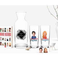 BK Gift Kişiye Özel Renkli Baskılı Isimli Erkek ve Kadın Karikatürlü Ikili Rakı Bardağı Karaf ve Cep Kitabı Hediye Seti-1