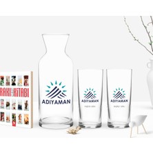 BK Gift Kişiye Özel Renkli Baskılı Adıyaman Tasarımlı Turistik Ikili Rakı Bardağı Karaf ve Cep Kitabı Hediye Seti-2