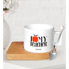 BK Gift Kişiye Özel Öğretmenimi Seviyorum Ahşap Altlıklı Seramik Fincan-3
