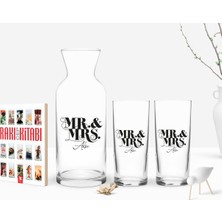 BK Gift Kişiye Özel Renkli Baskılı Bay ve Bayan Tasarımlı Ikili Rakı Bardağı Karaf ve Cep Kitabı Hediye Seti-1