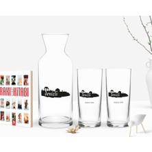 BK Gift Kişiye Özel Renkli Baskılı Denizli Tasarımlı Turistik Ikili Rakı Bardağı Karaf ve Cep Kitabı Hediye Seti-2