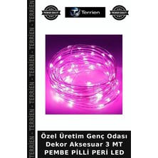 Terrien Özel Üretim Genç Odası Dekor Aksesuar 3 mt Pembe Pilli Peri LED