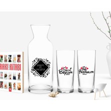BK Gift Kişiye Özel Renkli Baskılı Selvi Boylum Al Yazmalım Ikili Rakı Bardağı Karaf ve Cep Kitabı Hediye Seti-1