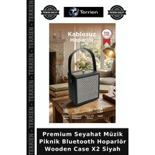 Terrien Premium Seyahat Müzik Piknik Bluetooth Hoparlör Wooden Case X2 Siyah