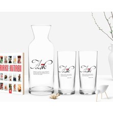 BK Gift Kişiye Özel Renkli Baskılı Mânâ Aşk Tasarımlı Ikili Rakı Bardağı Karaf ve Cep Kitabı Hediye Seti-1