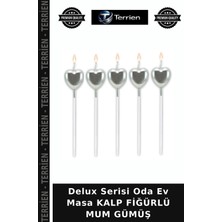 Terrien Delux Serisi Oda Ev Masa Kalp Fiğürlü Mum Gümüş