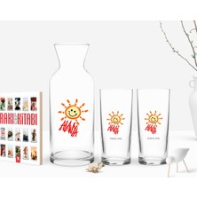 BK Gift Kişiye Özel Renkli Baskılı Alanya Tasarımlı Turistik Ikili Rakı Bardağı Karaf ve Cep Kitabı Hediye Seti-1