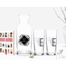 BK Gift Kişiye Özel Renkli Baskılı Harfli Ikili Rakı Bardağı Karaf ve Cep Kitabı Hediye Seti-5