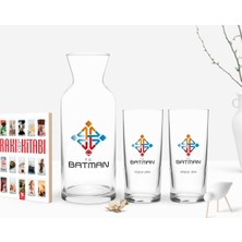 BK Gift Kişiye Özel Renkli Baskılı Batman Tasarımlı Turistik Ikili Rakı Bardağı Karaf ve Cep Kitabı Hediye Seti-1