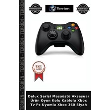 Terrien Delux Serisi Masaüstü Aksesuar Ürün Oyun Kolu Kablolu Xbox Tv Pc Uyumlu Xbox 360 Siyah
