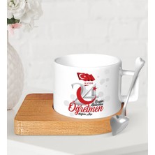 BK Gift Kişiye Özel Bugün Günlerden Öğretmen Ahşap Altlıklı Seramik Fincan-2