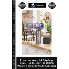 Terrien Premium Araç Içi Süpürge 4ın1 HL121 Mavi 17000PA Pratik Temizlik Aleti Kablosuz