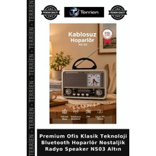 Terrien Premium Ofis Klasik Teknoloji Bluetooth Hoparlör Nostaljik Radyo Speaker NS03 Altın
