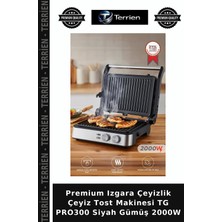 Terrien Premium Izgara Çeyizlik Çeyiz Tost Makinesi Tg PRO300 Siyah Gümüş 2000W