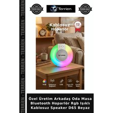 Terrien Özel Üretim Arkadaş Oda Masa Bluetooth Hoparlör Rgb Işıklı Kablosuz Speaker D65 Beyaz