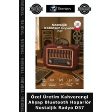 Terrien Özel Üretim Kahverengi Ahşap Bluetooth Hoparlör Nostaljik Radyo D57