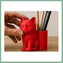 Bşk Virgo 3D Baskı Kedi Figürlü Kalemlik - Masaüstü Organizer - Kırmızı BSK2026