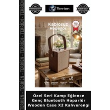 Terrien Özel Seri Kamp Eğlence Genç Bluetooth Hoparlör Wooden Case X2 Kahverengi
