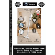 Terrien Premium Ev Temizliği Kablolu Cihaz Temizlik Ürünü Dikey Süpürge Elektrikli 600W TVC01 Beyaz
