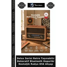 Terrien Delux Serisi Retro Taşınabilir Dekoratif Bluetooth Hoparlör Nostaljik Radyo D56 Ahşap