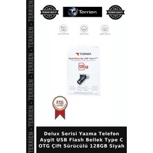 Terrien Delux Serisi Yazma Telefon Aygit USB Flash Bellek Type C Otg Çift Sürücülü 128GB Siyah