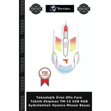 Terrien Teknolojik Ürün Ofis Fare Teknik Ekipman Tm-15 USB Rgb Aydınlatmalı Oyuncu Mouse Beyaz