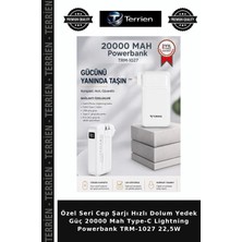 Terrien Özel Seri Cep Şarjı Hızlı Dolum Yedek Güç 20000 Mah Type-C Lightning Powerbank TRM-1027 22,5W