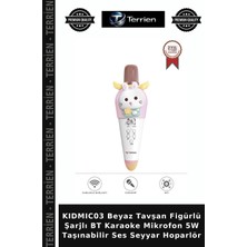 Terrien KIDMIC03 Beyaz Tavşan Figürlü Şarjlı Bt Karaoke Mikrofon 5W Taşınabilir Ses Seyyar Hoparlör