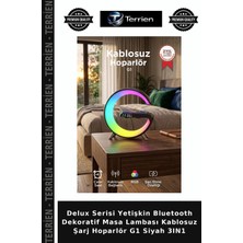 Terrien Delux Serisi Yetişkin Bluetooth Dekoratif Masa Lambası Kablosuz Şarj Hoparlör G1 Siyah 3ın1