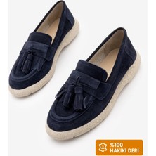 Marjin Kadın Hakiki Deri Loafer Günlük Ayakkabı Suma Lacivert Süet