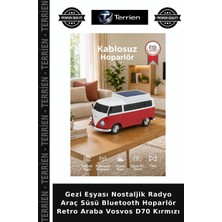 Terrien Gezi Eşyası Nostaljik Radyo Araç Süsü Bluetooth Hoparlör Retro Araba Vosvos D70 Kırmızı