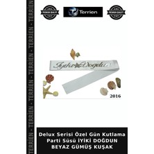 Terrien Delux Serisi Özel Gün Kutlama Parti Süsü Iyiki Doğdun Beyaz Gümüş Kuşak