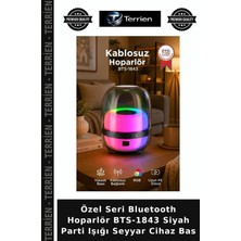 Terrien Özel Seri Bluetooth Hoparlör BTS-1843 Siyah Parti Işığı Seyyar Cihaz Bas