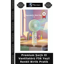 Terrien Premium Şarjlı El Vantilatörü F56 Yeşil Renkli Birlik Pratik
