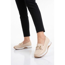 Ayk's Toka Detaylı Kalın Tabanlı Şık Rahat Bej Kadın Casual Ayakkabı Loafer 067 26K