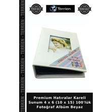 Terrien Premium Hatıralar Kareli Sunum 4 x 6 (10 x 15) 100'LÜK Fotoğraf Albüm Beyaz