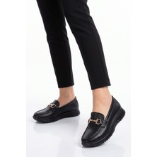 Ayk's Toka Detaylı Kalın Tabanlı Şık Rahat Siyah Kadın Casual Ayakkabı Loafer 067 26K