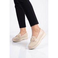Ayk's Toka Detaylı Kalın Tabanlı Şık Rahat Krem Kadın Casual Ayakkabı Loafer 067 26K