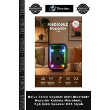 Terrien Delux Serisi Seyahat Aleti Bluetooth Hoparlör Kablolu Mikrofonlu Rgb Işıklı Speaker D66 Siyah
