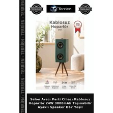 Terrien Salon Aracı Parti Cihazı Kablosuz Hoparlör 24W 3000MAH Taşınabilir Ayaklı Speaker D67 Yeşil