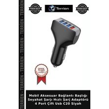 Terrien Mobil Aksesuar Bağlantı Başlığı Seyahat Şarjı Hızlı Şarj Adaptörü 4 Port Çift USB C20 Siyah
