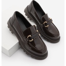 Marjin Kadın Loafer Yüksek Taban Tokalı Günlük Ayakkabı Kinles Kahve