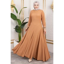 Mestore Volan Detaylı Bürümcük Elbise Taba