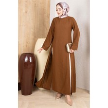 Mestore Yırtmaçlı Keten Tunik  Kahverengi